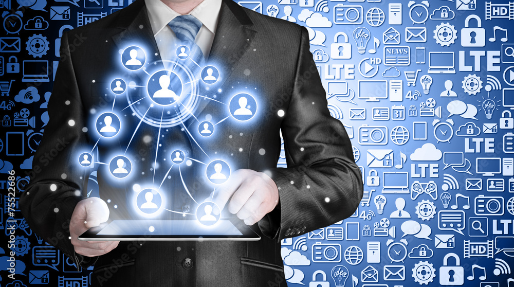 Business man using tablet PC social connection Business man using tablet PC social connection