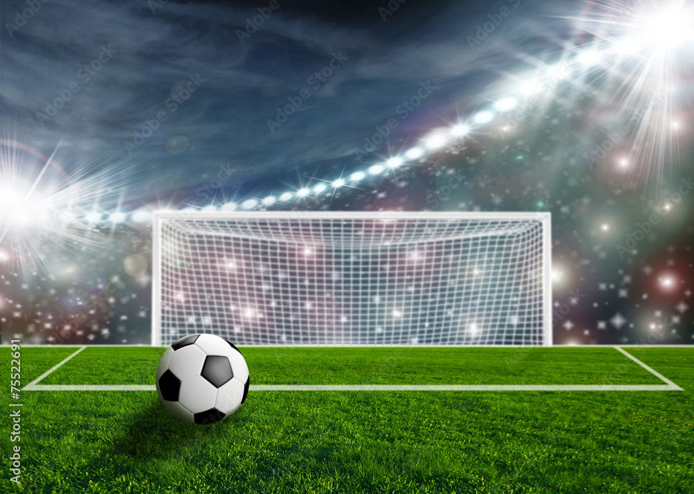 Fototapeta premium Piłka nożna na zielonej arenie stadionu