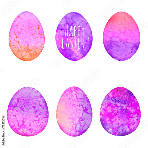 Set of watercolor eggs. Easter design elements.