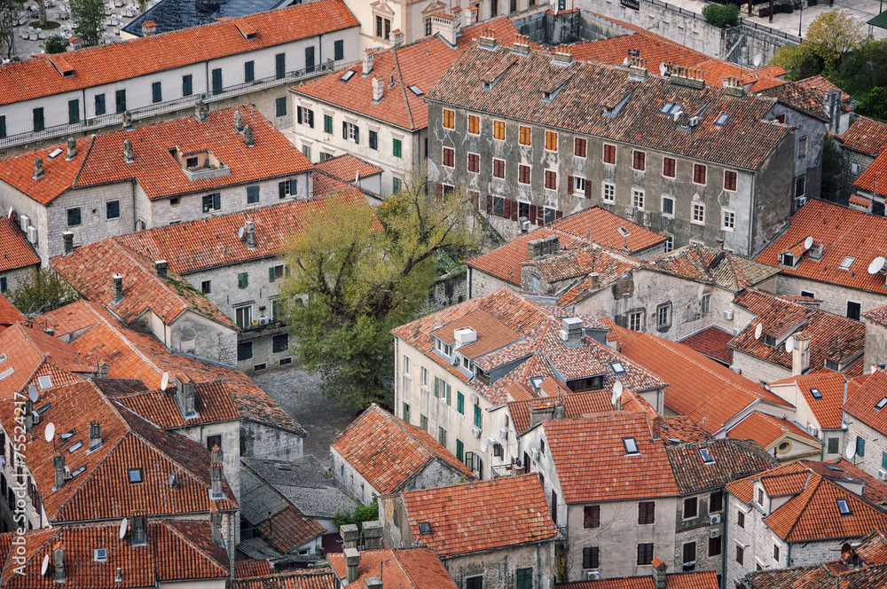 Aerial view of old medieval town Kotor