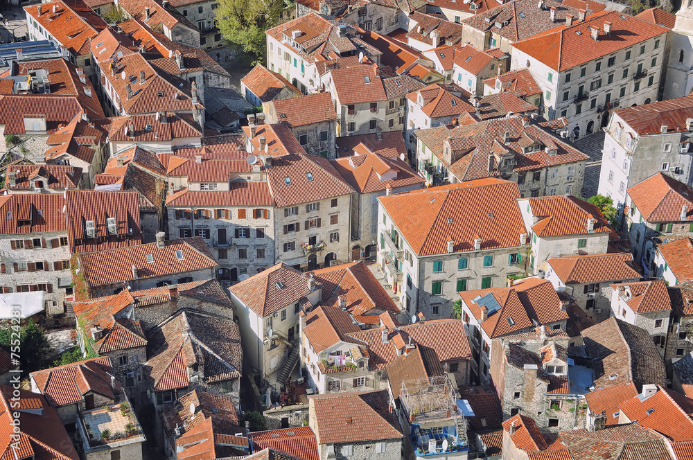 Aerial view of old medieval town Kotor, Montenegro