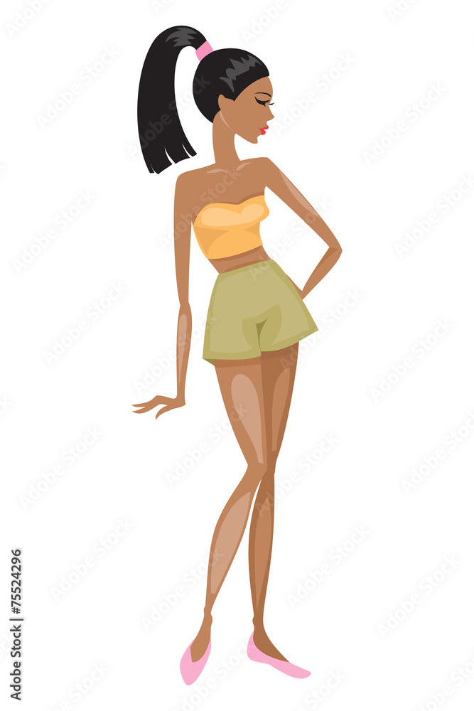 African American girl in summer clothes. Vector illustration African American girl in summer clothes. Vector illustration