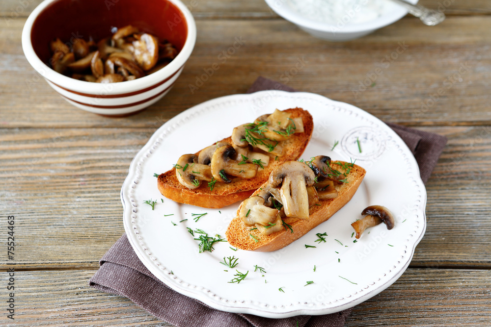 Two bruschetta with mushrooms Two bruschetta with mushrooms