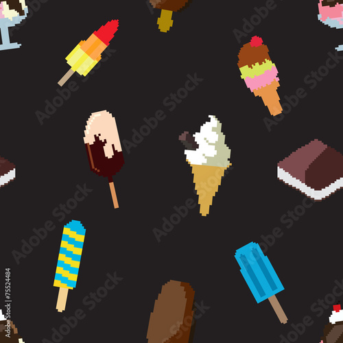Vector Seamless background of pixel art ice cream