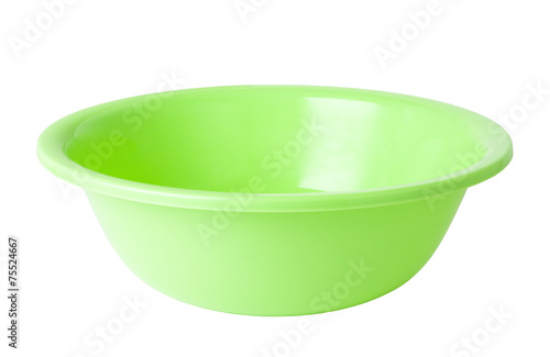 green plastic wash bowl isolated on white