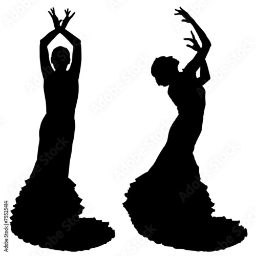 Two black silhouettes of female flamenco dancer