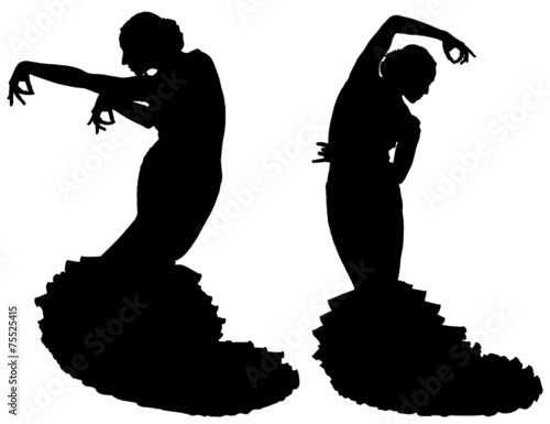 Two black silhouettes of female flamenco dancer