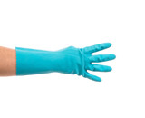 Blue glove on hand shows four.