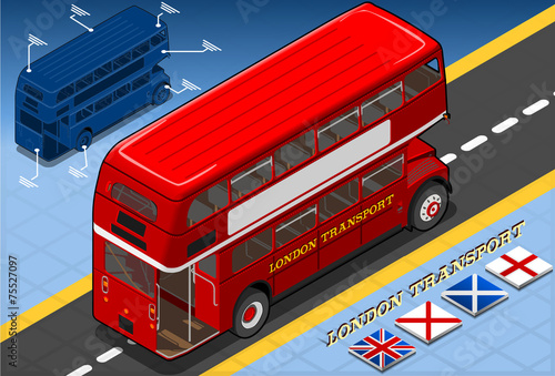 Isometric Double Decker Bus in Rear View
