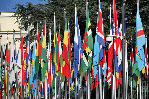 Фотография International flags at the United Nation, Geneva,