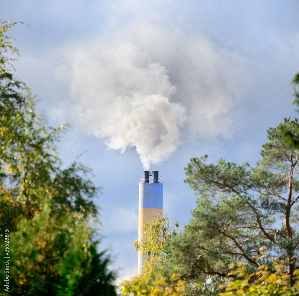 Heavy sunlit smoke and chimney Heavy sunlit smoke and chimney