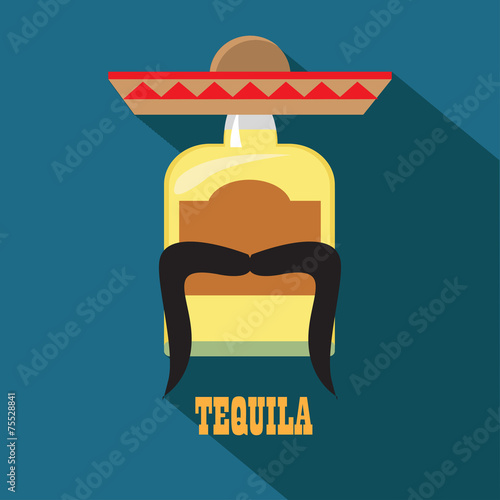 Tequila bottle with cup. Vector