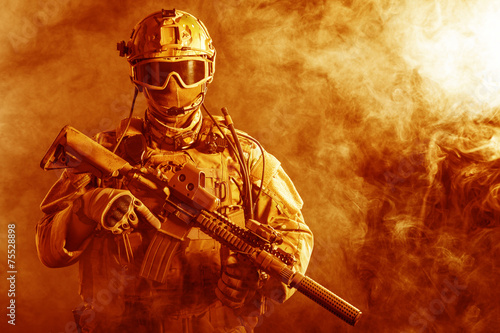 Special forces soldier in the fire