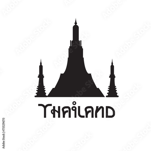 Black and white temple in Thailand. Vector simbol.