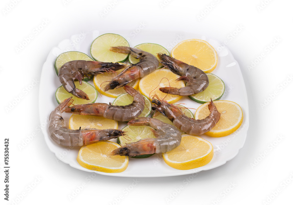 Fresh shrimps with lemon. Fresh shrimps with lemon.