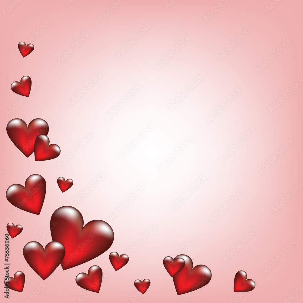 pink background with glass hearts