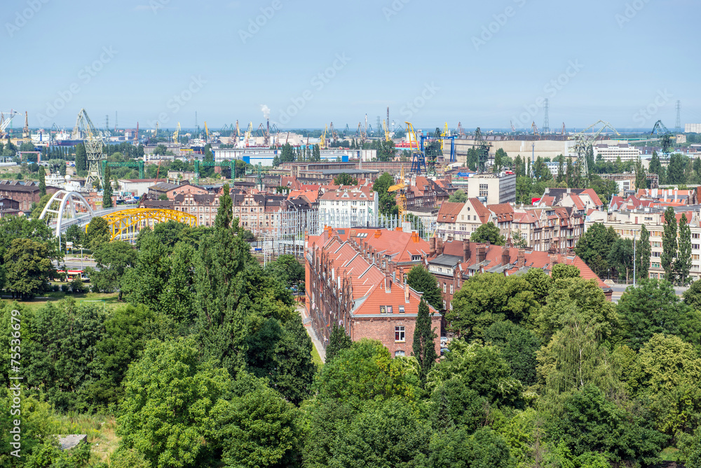 Aerial view from Hail Hill in Gdansk, Poland