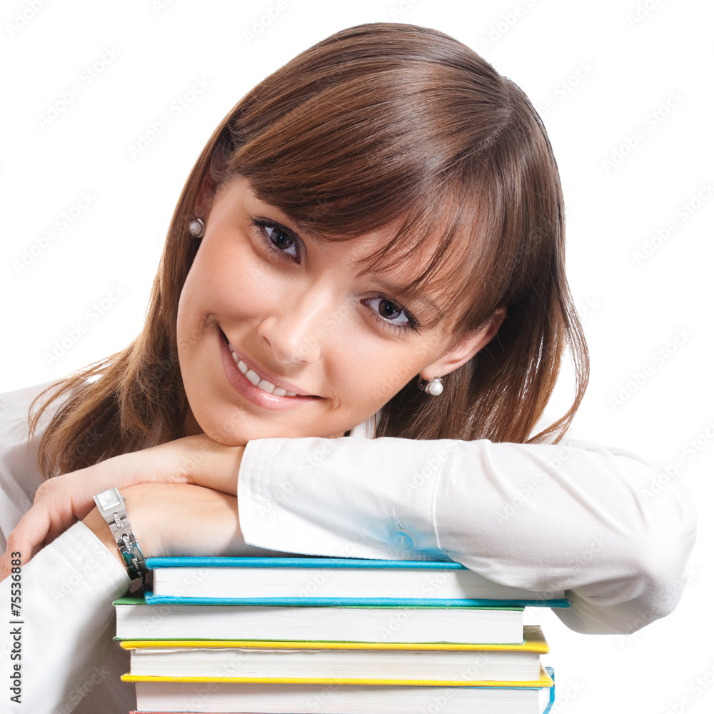Young woman with books, isolated Young woman with books, isolated