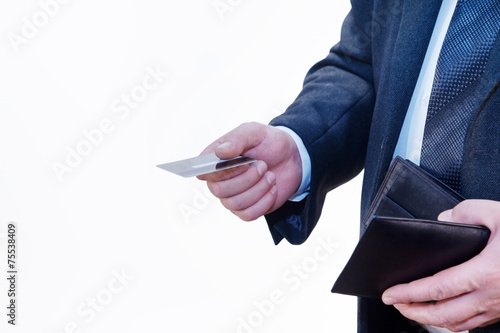 Businessman pays for services of plastic cards