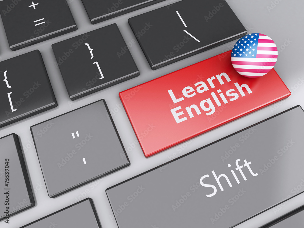 Fototapeta premium 3d Learn English on computer keyboard. Education concept