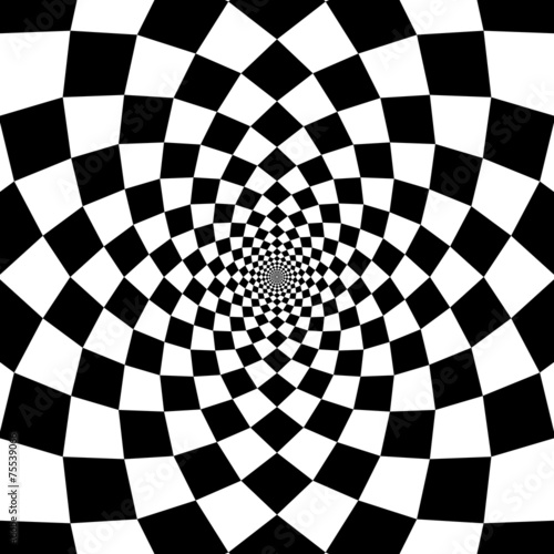 Abstract optical illusion zoom black and white chess background