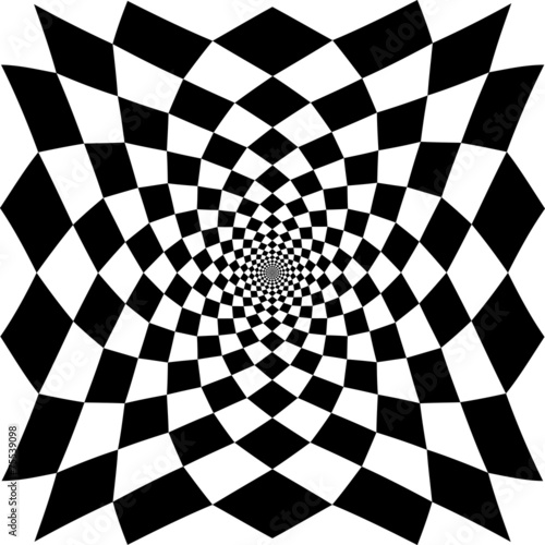 Abstract optical illusion zoom black and white chess background