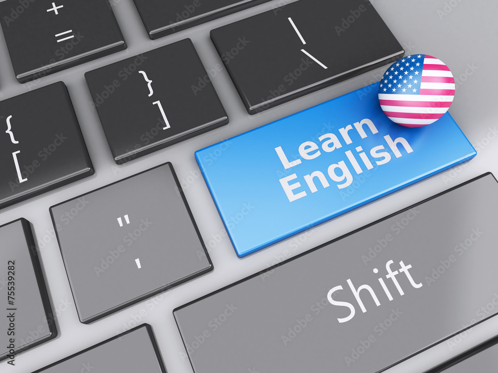 Fototapeta premium 3d Learn English on computer keyboard. Education concept