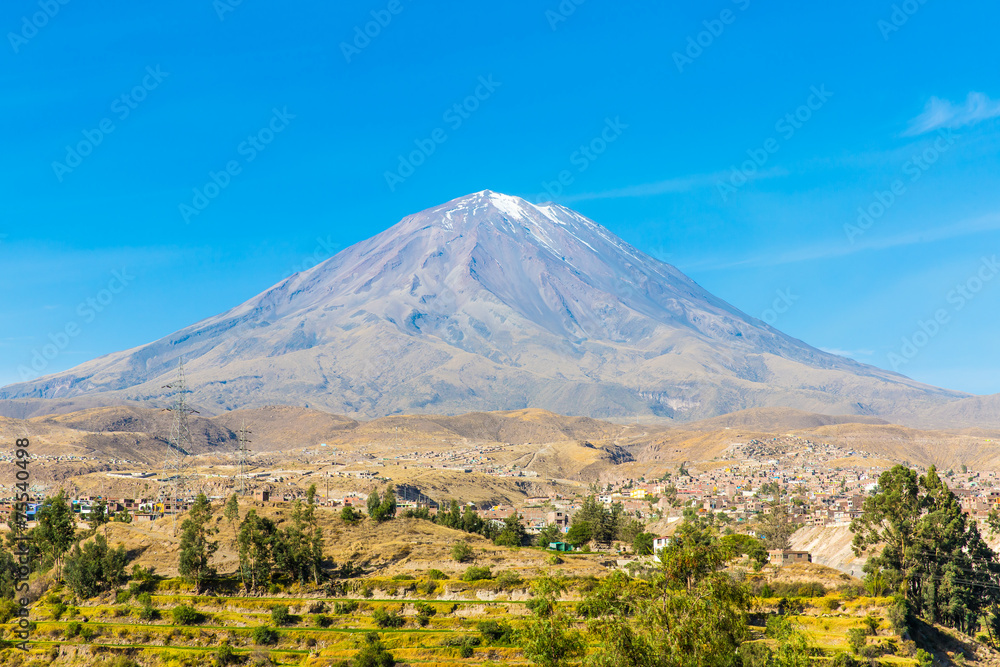 View of the Misty Volcano in Arequipa, Peru, South America