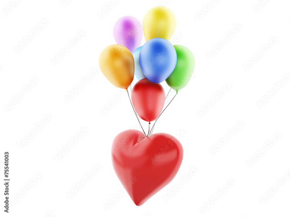 3d red heart and balloons, valentine's day concept  isolated on