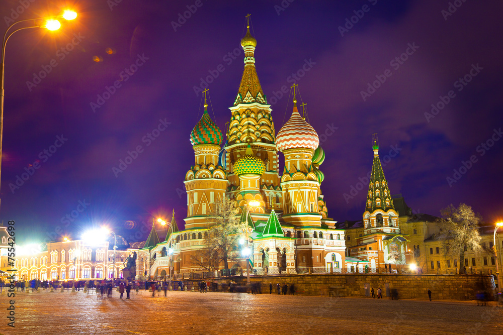 St. Basil's Cathedral in Moscow on Red Square. Night lighting