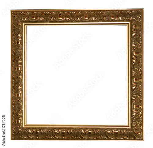 Antique gold frame isolated on a white background.