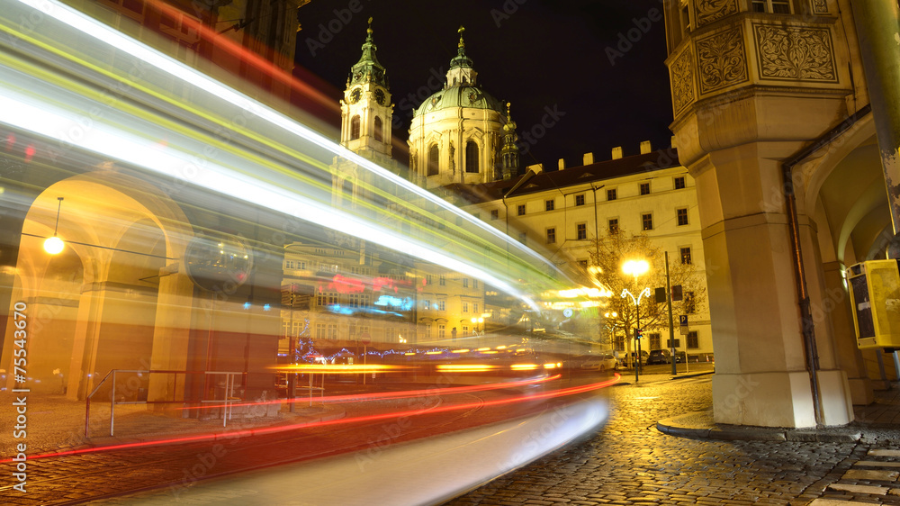 Obraz premium Tram in historical part of Prague, Czech Republic