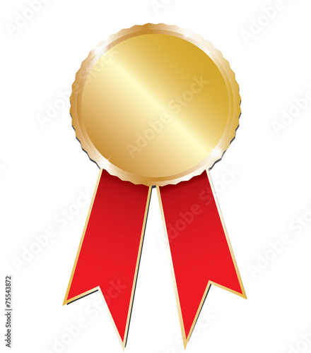 Gold award with red ribbons