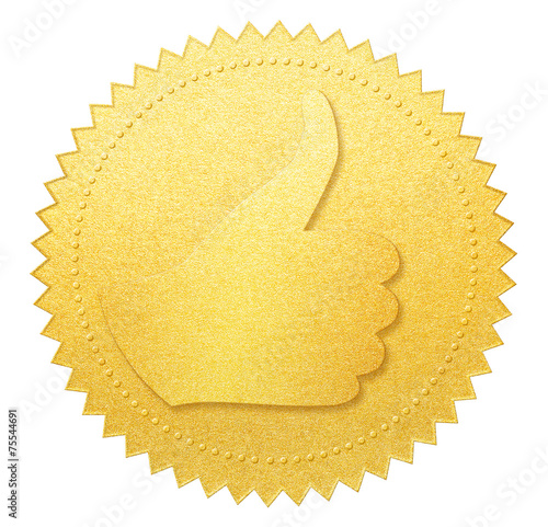 thumb up gold paper seal or...