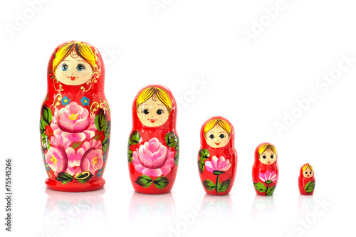 Cuadro en lienzo Set of five matryoshka russian nesting dolls