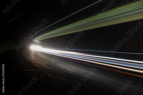 Interesting and abstract lights in green, yellow and white that