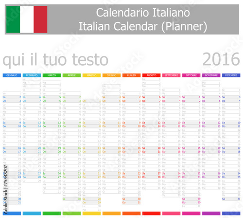 2016 Italian Planner-2 Calendar with Vertical Months