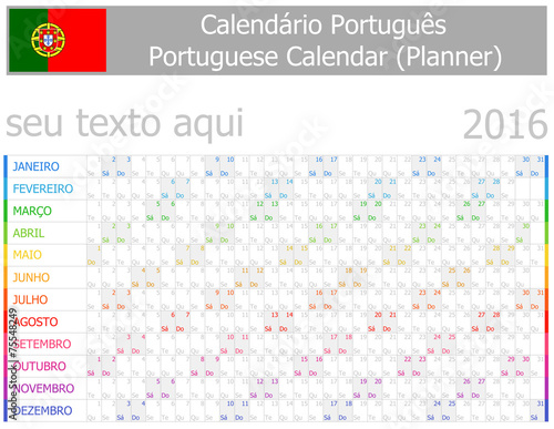2016 Portuguese Planner-2 Calendar with Horizontal Months