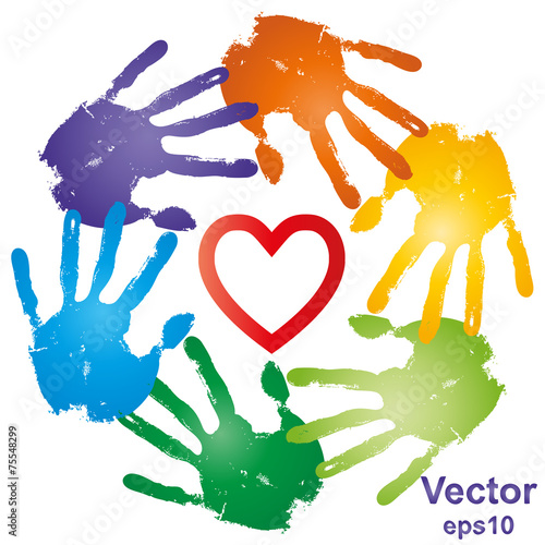 Vector conceptual hand prints and heart