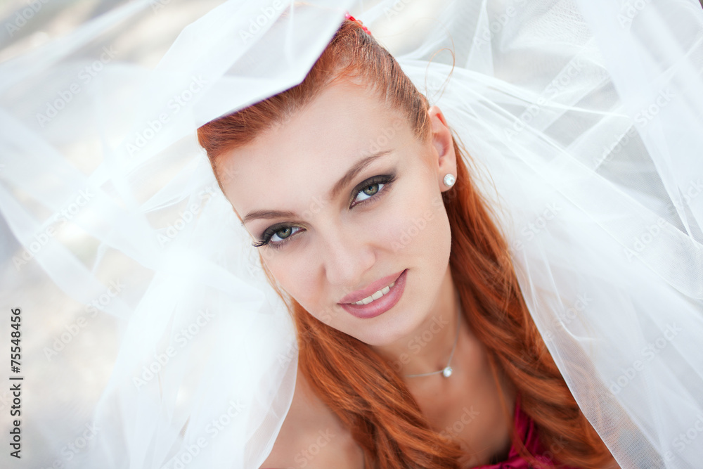 bride in veil close up outside bride in veil close up outside