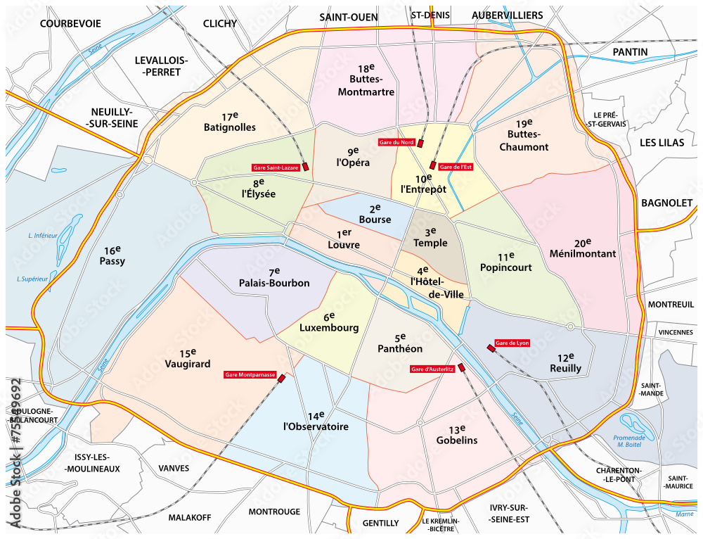 Naklejka premium paris road and administrative map
