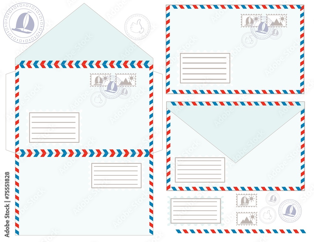 Mail envelope stickers stamps and postcard Vector Image