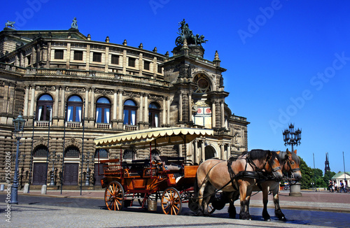 Semper Opera house and carriage with horses, Dresden, Germany