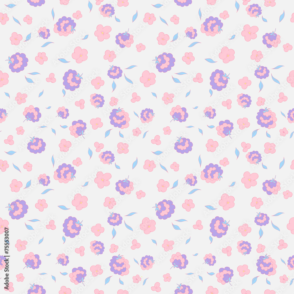 delicate little flowers and leaves seamless pattern