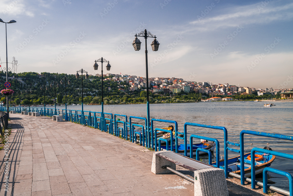embankment in Istanbul of  Golden Horn  on a sunset