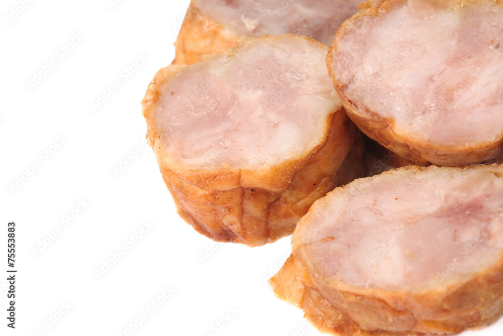 sausage slices on a white background sausage slices on a white background