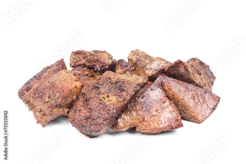 Fried pork liver isolated on white