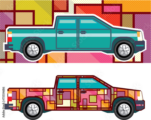 Abstract shrink wrapped pickup truck Vector