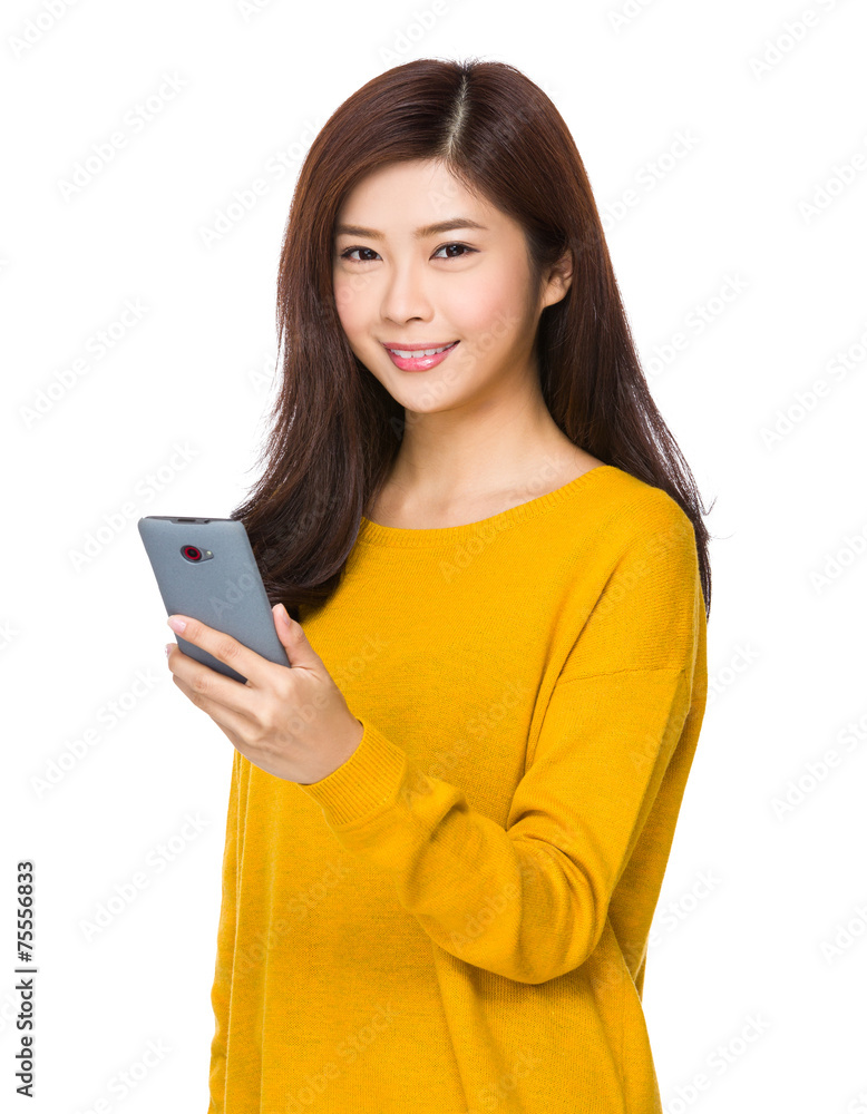 Woman hold with mobile phone