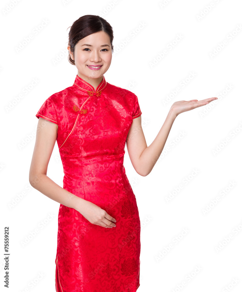 Asian woman with open hand palm Asian woman with open hand palm
